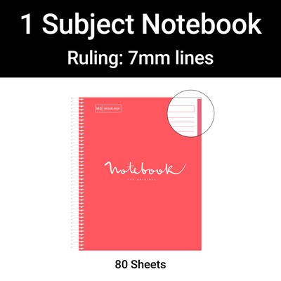 Miquelrius Emotions 1-Subject Composition Notebook, 8.5" x 11", College-Ruled, 80 Sheets, Coral, 5/Pack (48284CS)