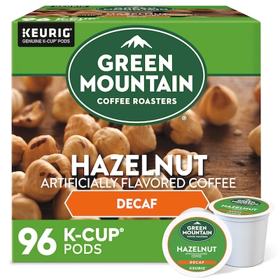 Green Mountain Hazelnut Decaf Coffee Keurig® K-Cup® Pods, Light Roast, 96/Carton (77923)