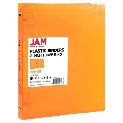 JAM Paper 1/2 3-Ring Flexible Poly Binder, Orange (PB75237OR)