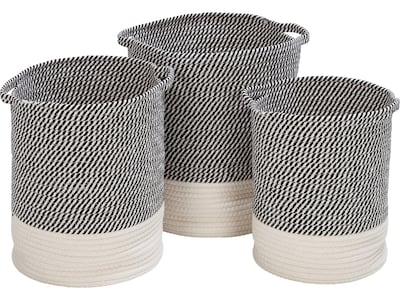 Honey-Can-Do Cotton Rope Nesting Baskets with Handles, Gray/White, 3/Set (STO-09536)