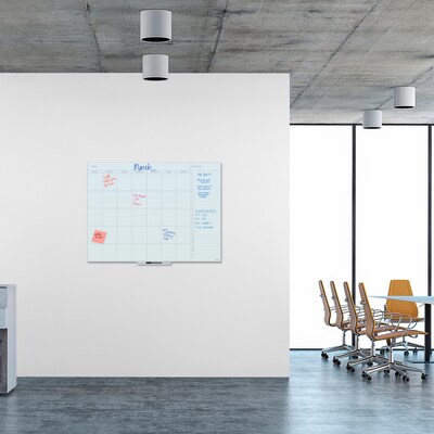 U Brands Floating Glass Dry Erase Calendar Board, Frameless, 47 x 35, White Frosted Surface (2776U