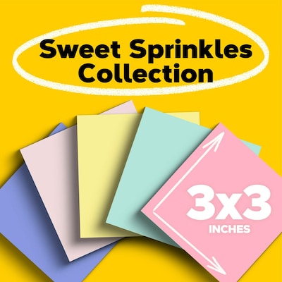 Post-it Recycled Notes, 3 x 3, Sweet Sprinkles Collection, 100 Sheet/Pad, 12 Pads/Pack (654-RP-A/6