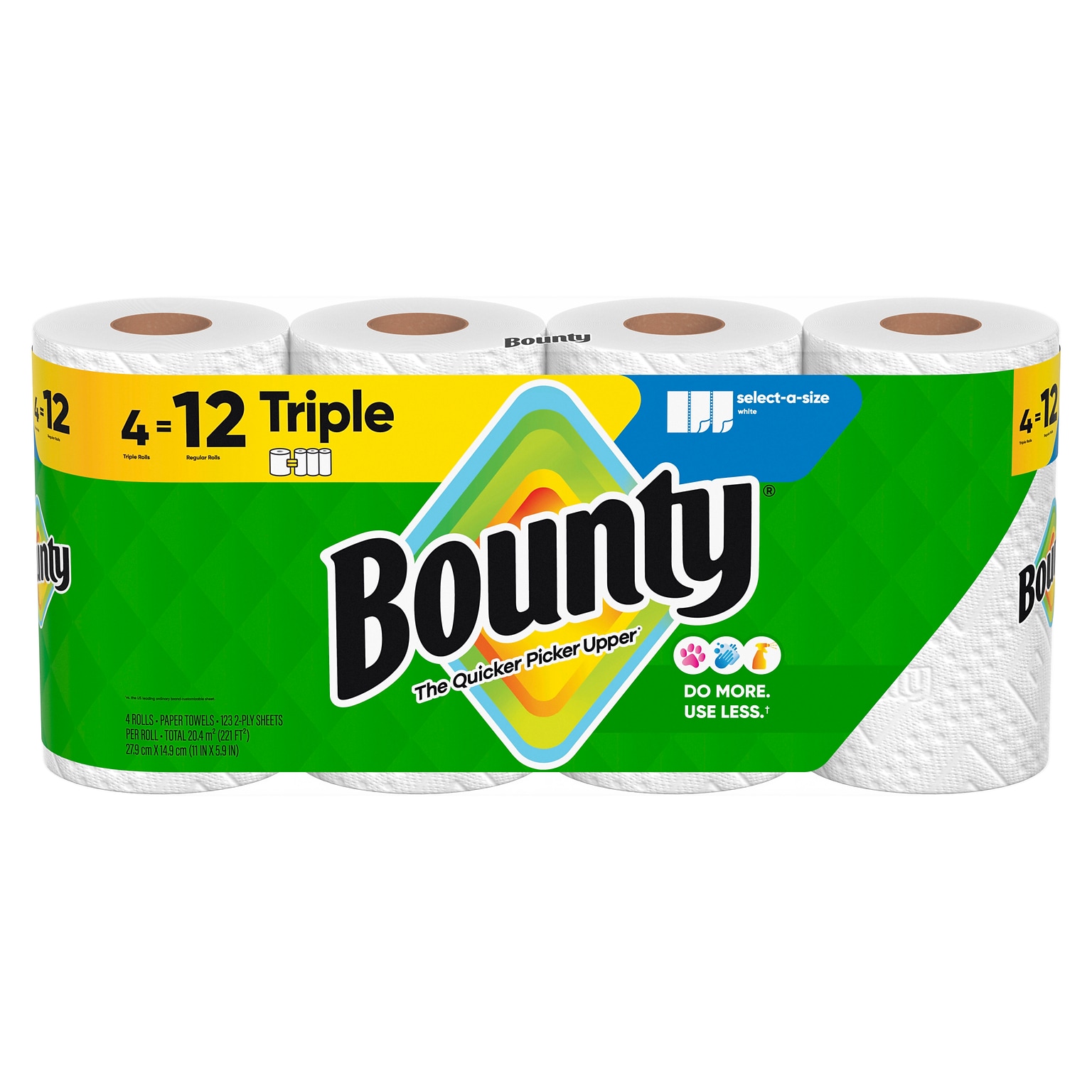 Bounty Select-A-Size Triple Roll Paper Towels, 2-Ply, 123 Sheets/Roll, 4 Rolls/Pack (06134)