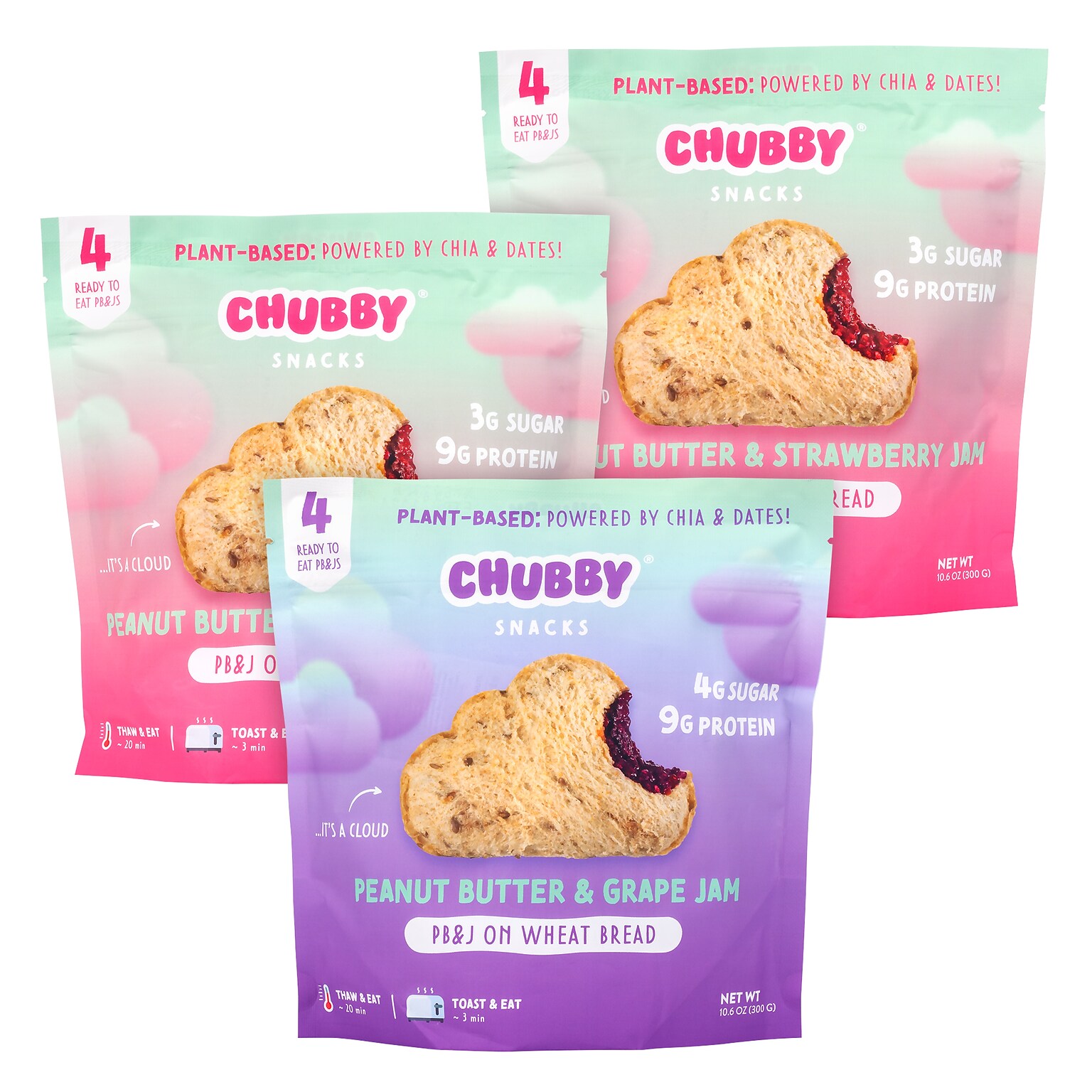 Chubby Snacks Peanut Butter & Jam Sandwich Variety, 10.6 oz, 12/Pack (600-04139)