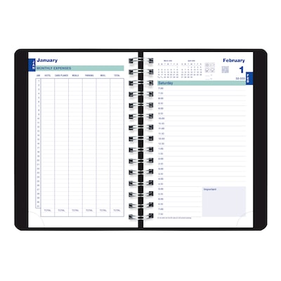 2025 Blueline Plan & Link 5" x 8" Daily Appointment Book, Faux Leather Cover, Black (C1504W.81)