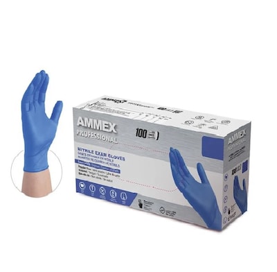 Ammex Professional ACNPF Nitrile Exam Gloves, Powder and Latex Free, Blue, Small, 100/Box (ACNPF4210