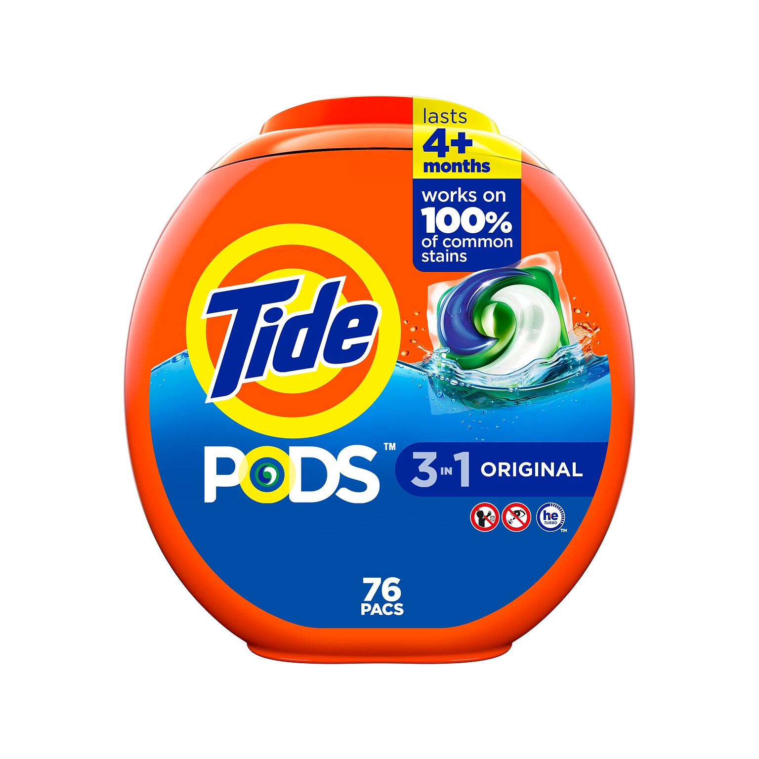 Tide PODS HE Laundry Detergent Capsules, Coldwater Clean Original Scent, 66 oz., 76 Capsules/Pack, 4 Packs/Carton (09165CT)