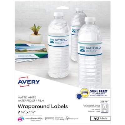 Avery Waterproof Laser Inkjet Wraparound Labels, 1.25 x 9.75, White, 5 Labels/Sheet, 8 Sheets/Pack