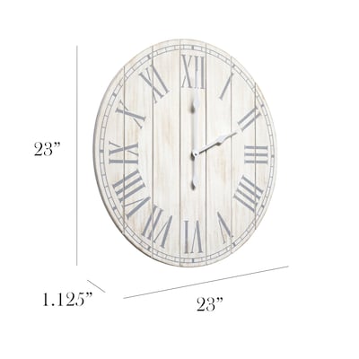 Elegant Designs Wood Plank 23 Large Coastal Rustic Wall Clock, White Wash (HG2003-WWH)