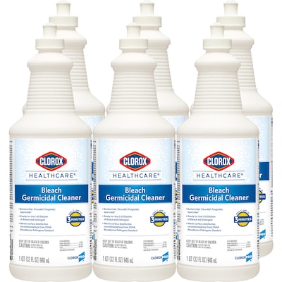 Clorox Healthcare Bleach Germicidal Cleaner, Pull-Top 32 Ounces, 6 Bottles/Case (68832)