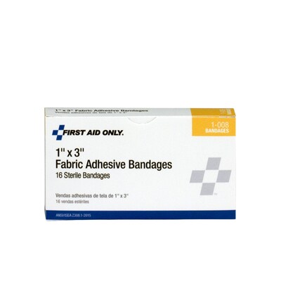 First Aid Only  1 x 3 Fabric Adhesive Bandages, White, 16/Box(1-008)