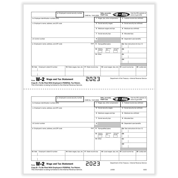 ComplyRight 2023 W-2 Tax Form, 1-Part, 2-Up, Employee Copy B, 50/Pack ...