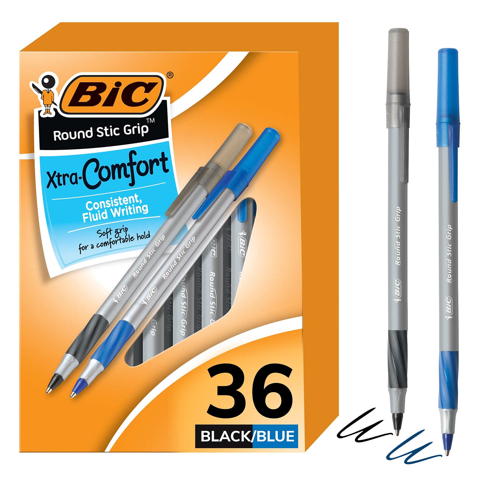 BIC Round Stic Grip Xtra-Comfort Ballpoint Pen, 36/Pack | Quill.com
