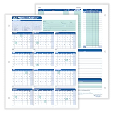 ComplyRight 2025 Attendance Calendar Set, 25 Forms/Pack (A1411W16PK25)