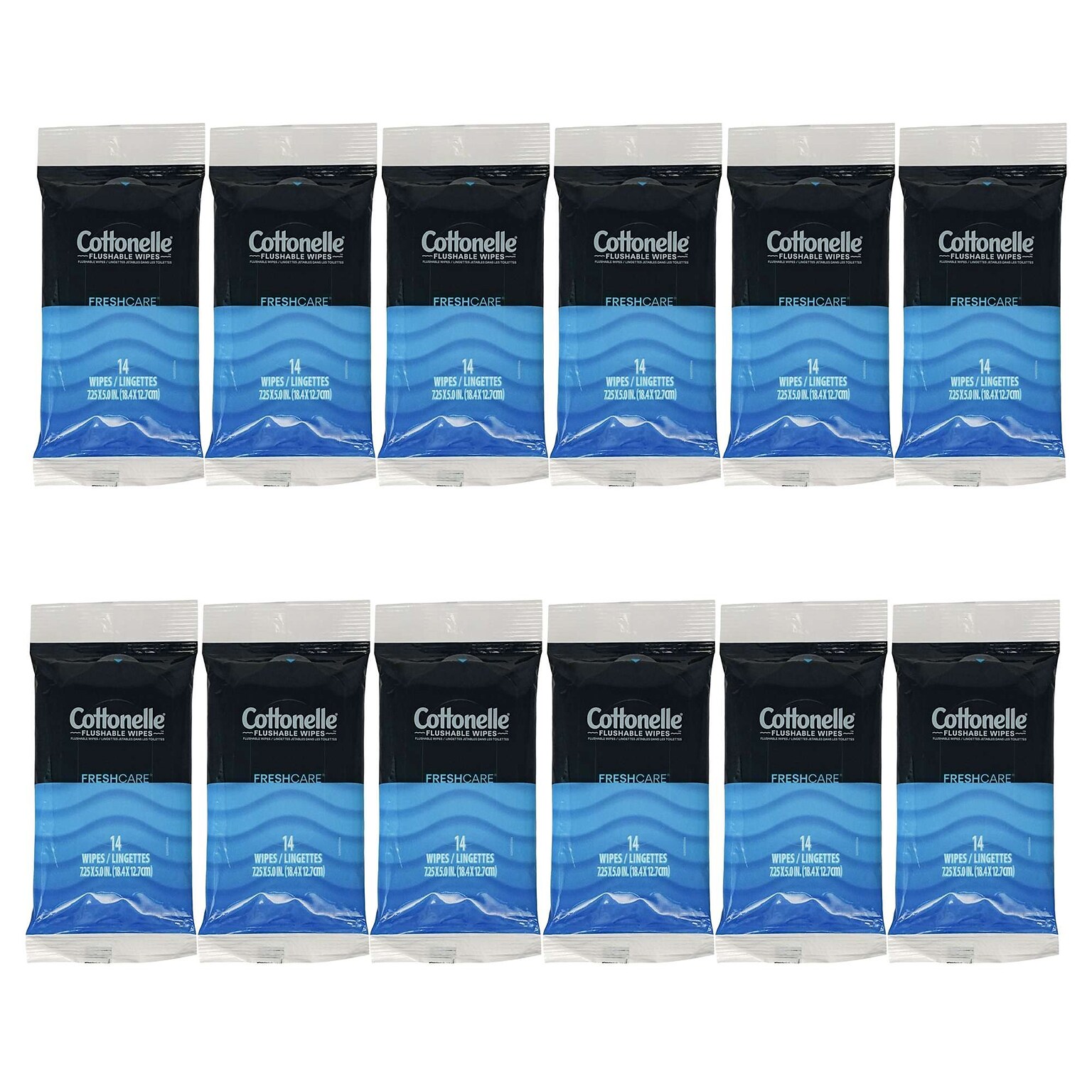 Cottonelle Freshcare Flushable Wipes, 14 Wipes/Pack, 12 Packs/Bag, 12 Bags/Carton