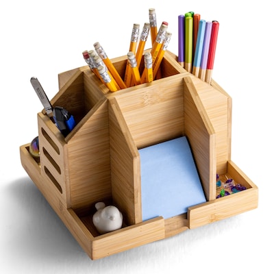 Officemate® Bamboo Rotary Organizer. 9 compartments and 360 degree rotation allows easy access to al