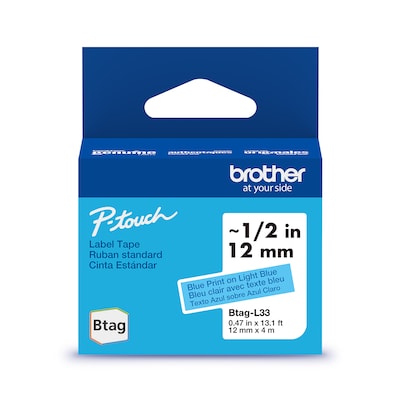 Brother P-touch Btag BTAGL33 Label Tape, 1/2 x 13.1 (12mm x 4m), Blue on Light Blue (BTAGL33)