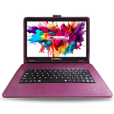 Linsay 10.1Octa Core 128GB Storage Android 13 Tablet with Purple Style Keyboard Premium, Applicatio