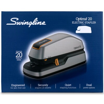 Swingline Optima 20 Electric Desktop Stapler, 20-Sheet Capacity, Gray/Silver (48208)