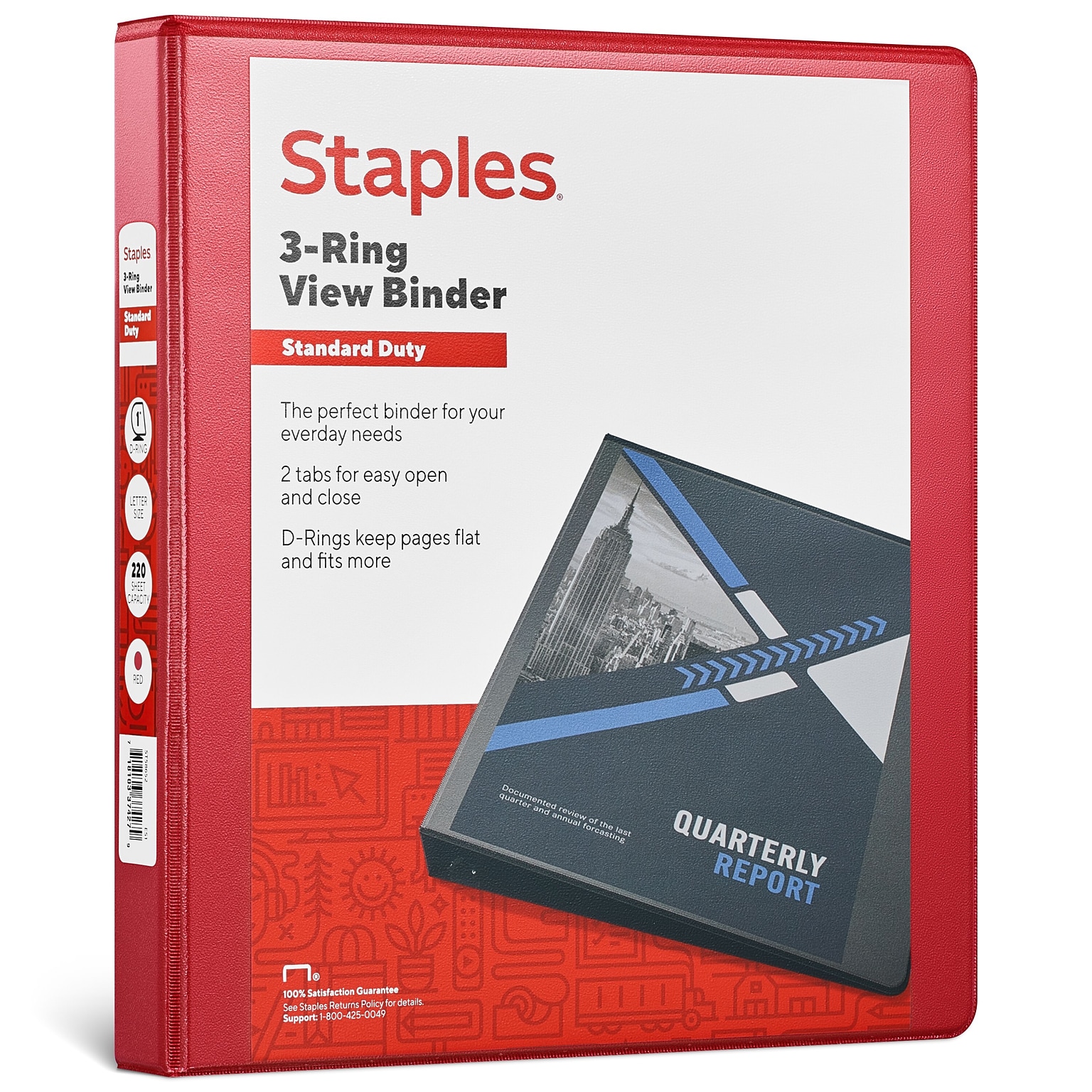 Staples® Standard 1 3 Ring View Binder with D-Rings, Red (58652)