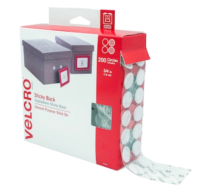 Velcro® Brand 3/4 Sticky Back Hook & Loop Fastener Dots, White, 200/Pack (91824)