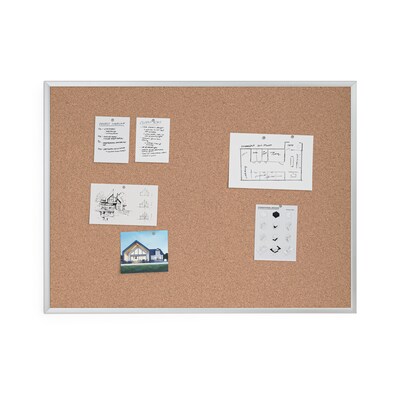 U Brands Basics Cork Bulletin Board, Silver Frame, 4' x 3' (022U00-01)