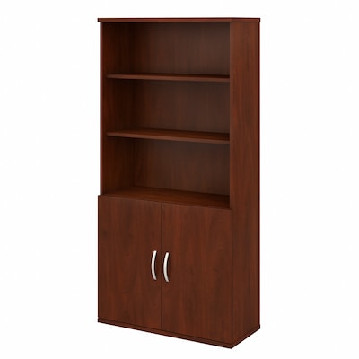 Bush Business Furniture Studio C 72.79"H 5-Shelf Bookcase with Doors, Hansen Cherry Laminated Wood (STC015HC)