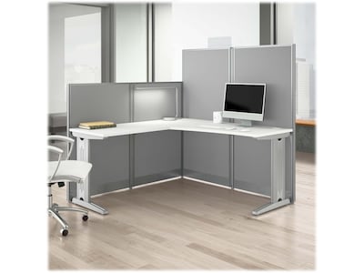 Bush Business Furniture Office in an Hour 63"H x 65"W L-Shaped Cubicle Panel Workstation, Pure White (WC36194-03K)