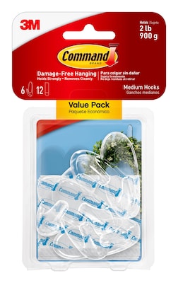 Command Medium Hooks, 2 lb., Clear, 6/Pack (17091CLR-6ES)
