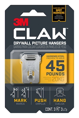 3M CLAW Jumbo Hanger, 45 lbs., Silver, 3/Pack (3PH45M-3ES)