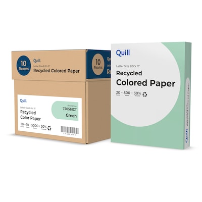 Quill Brand® 30% Recycled Colored Multipurpose Paper, 20 lbs., 8.5 x 11, Green, 500 Sheets/Ream, 1