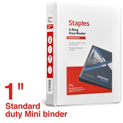 Staples® Standard 1 3 Ring Mini View Binder, White (26457)