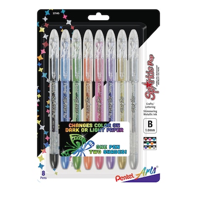 Pentel Arts Sparkle Pop Metallic Gel Ink Pens, Assorted Colors, 8/Set (PTAK91PABP8M)