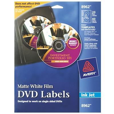 Avery Inkjet Media Labels, White Matte, 20 Disc and 40 Spine Labels/Pack (8962)