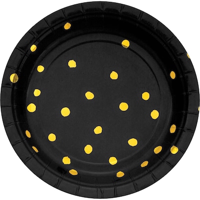 Creative Converting Black and Gold Foil Dot Paper Dessert Plates, 96/Pack (329932)