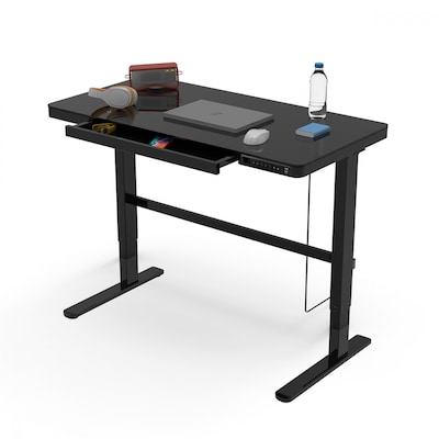 Uncaged Ergonomics Rise Up Glass Electric Standing Desk, 23.7 x 45.3, Black (RUglass-black)