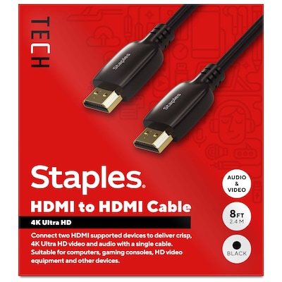 Staples TECH 8 ft. HDMI to HDMI Audio/Video Cable, Male to Male, Black (ST62467)