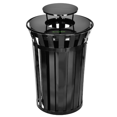 Alpine Industries Metal Outdoor Trash Can with Rain Bonnet Lid and Liner, 38 Gallon, Black (479-38-1