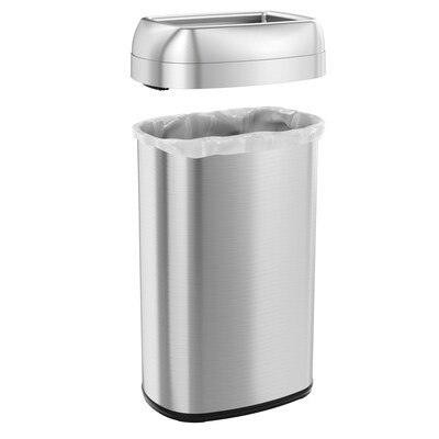 iTouchless 16 Gallon Oval Open Top Kitchen Trash Can with Wheels, Silver