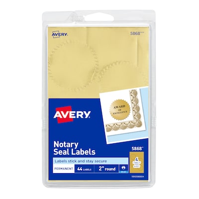 Avery Printable Inkjet Notary Seal Labels, 2 Diameter, Gold Foil, 4 Seals/Sheet, 11 Sheets/Pack, 44