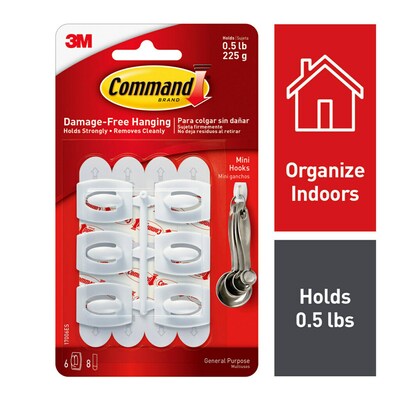 Command Mini Hooks, 0.5 lb., White, 6/Pack (17006ES)