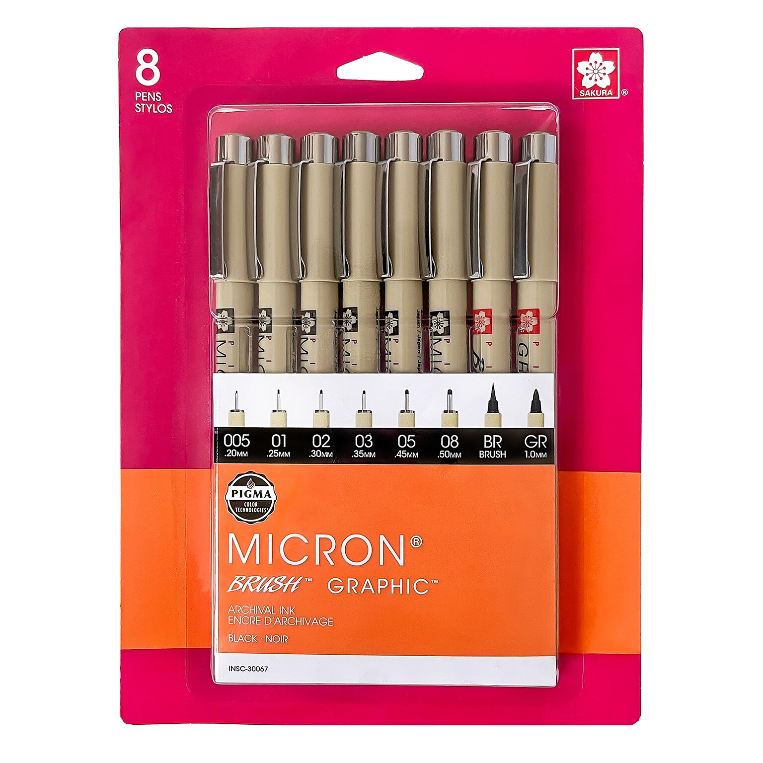 Sakura Pigma Micron Pens, Black, 8/Set (SAK30067)