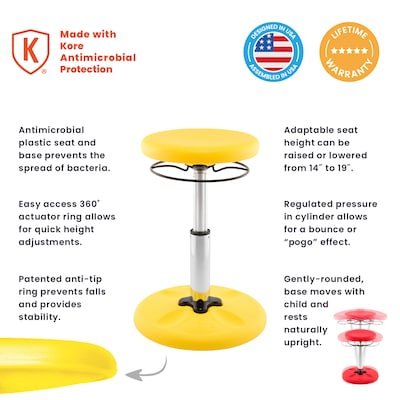 Kore Design Kids Adjustable Standard Wobble Chair 14" to 19", Yellow (KD-3103)