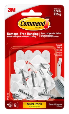 Command Small Hooks, 0.5 lb., White, 9 Command Hooks, 12 Command Strips (17067-9ES)