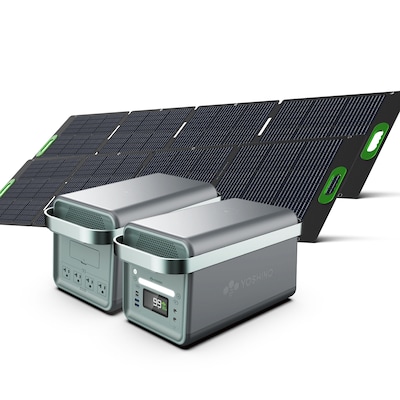 Yoshino K20SP22 11-Port Solid-State Solar Generator 1326Wh, 2000W with 2-Piece Solar Panels (400W) E