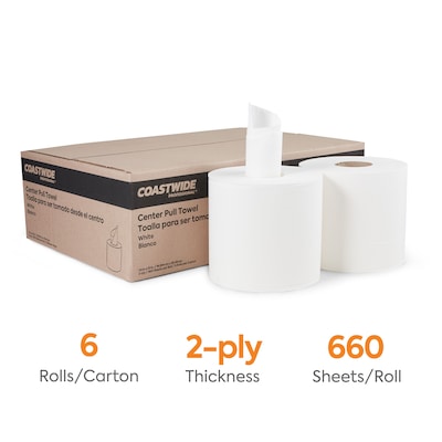 Coastwide Professional™ Centerpull Paper Towel, 2-Ply, White, 660 Sheets/Roll, 6 Rolls/Carton (CW26115)