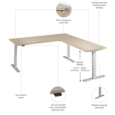 Bush Business Furniture Move 60 Series 72"W L Shaped Adjustable Standing Desk, Natural Elm (M6SL7278NESK)