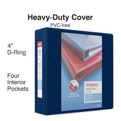Staples® Heavy Duty 4" 3 Ring View Binder with D-Rings, Navy Blue (ST60406-CC)