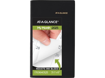 2025 AT-A-GLANCE 3.5 x 6 Monthly Planner, Faux Leather Cover, Black (70-064-05-25)