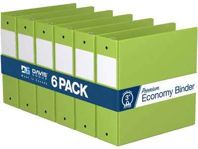 Davis Group Premium Economy 3" 3-Ring Non-View Binders, Lime Green, 6/Pack (2314-24-06)